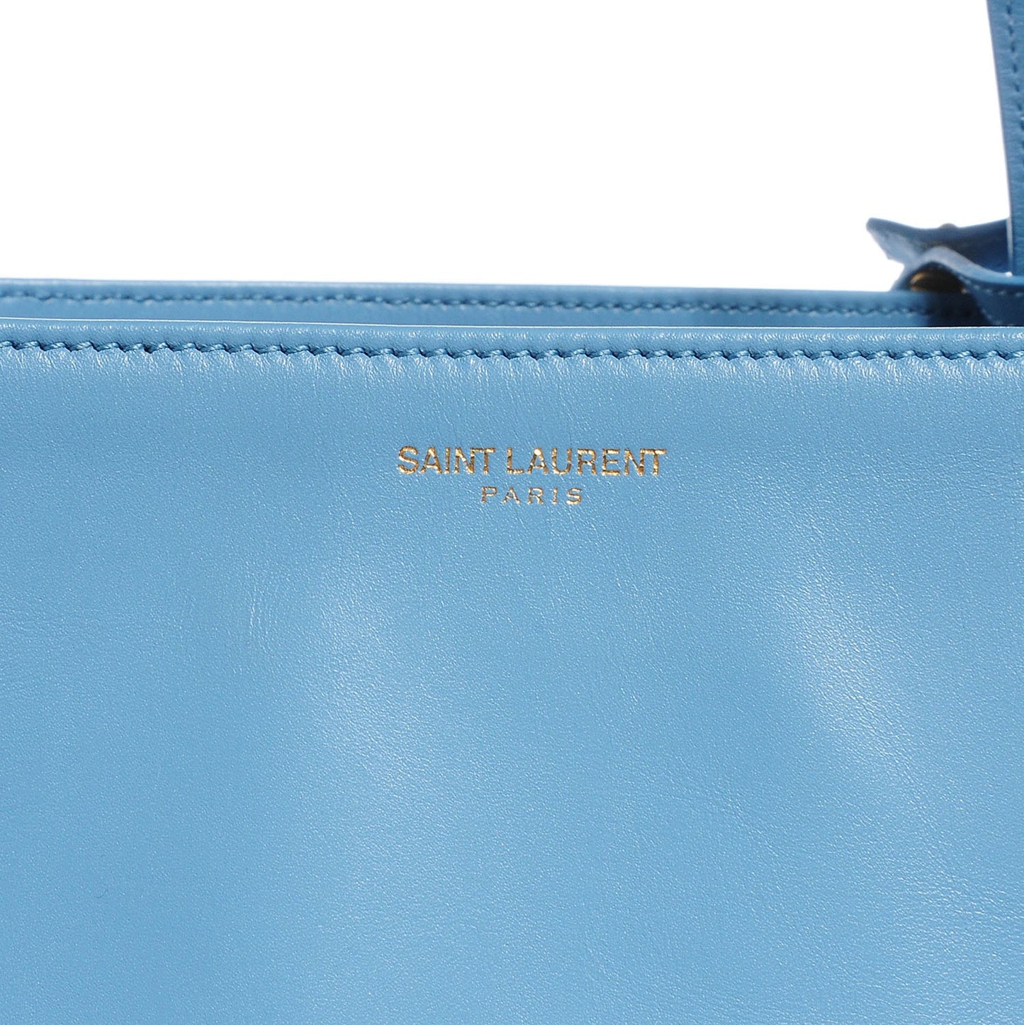 Leather Reversible East West Shopper Tote Sky Blue