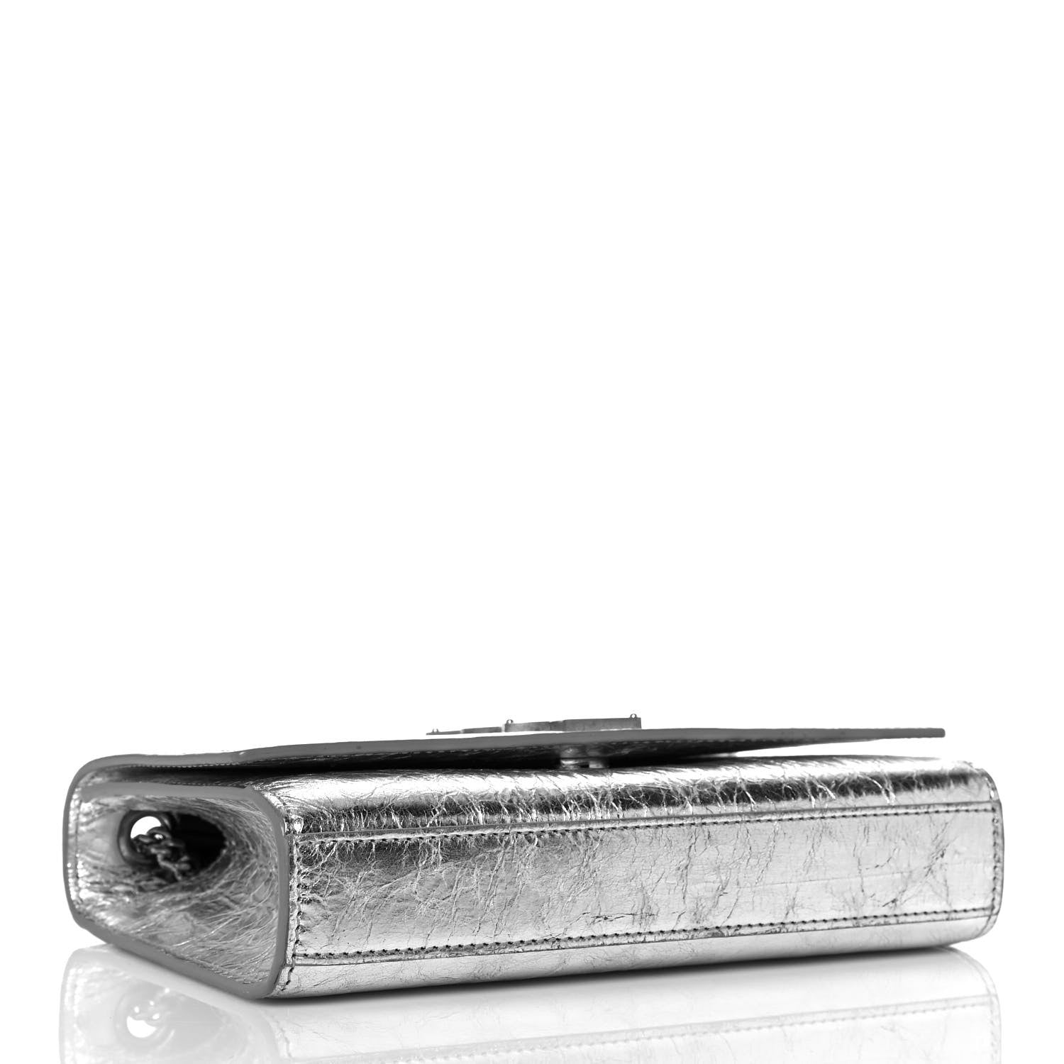 Saint Laurent Metallic Crinkled Calfskin Small Classic Monogram Kate Satchel Silver 4 of 11