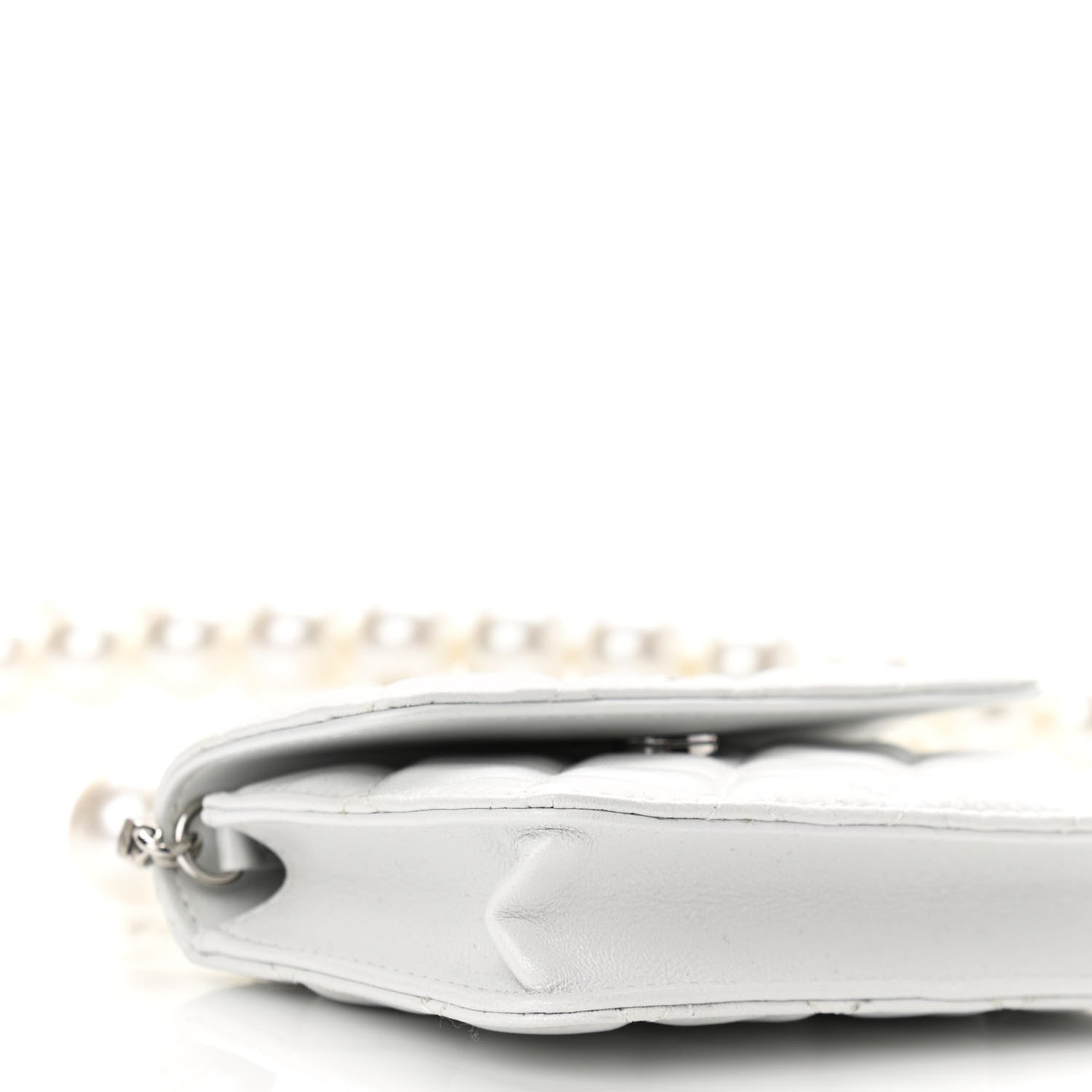 Chanel Calfskin Quilted Maxi Pearls Card Holder Flap With Chain White 10 of 11