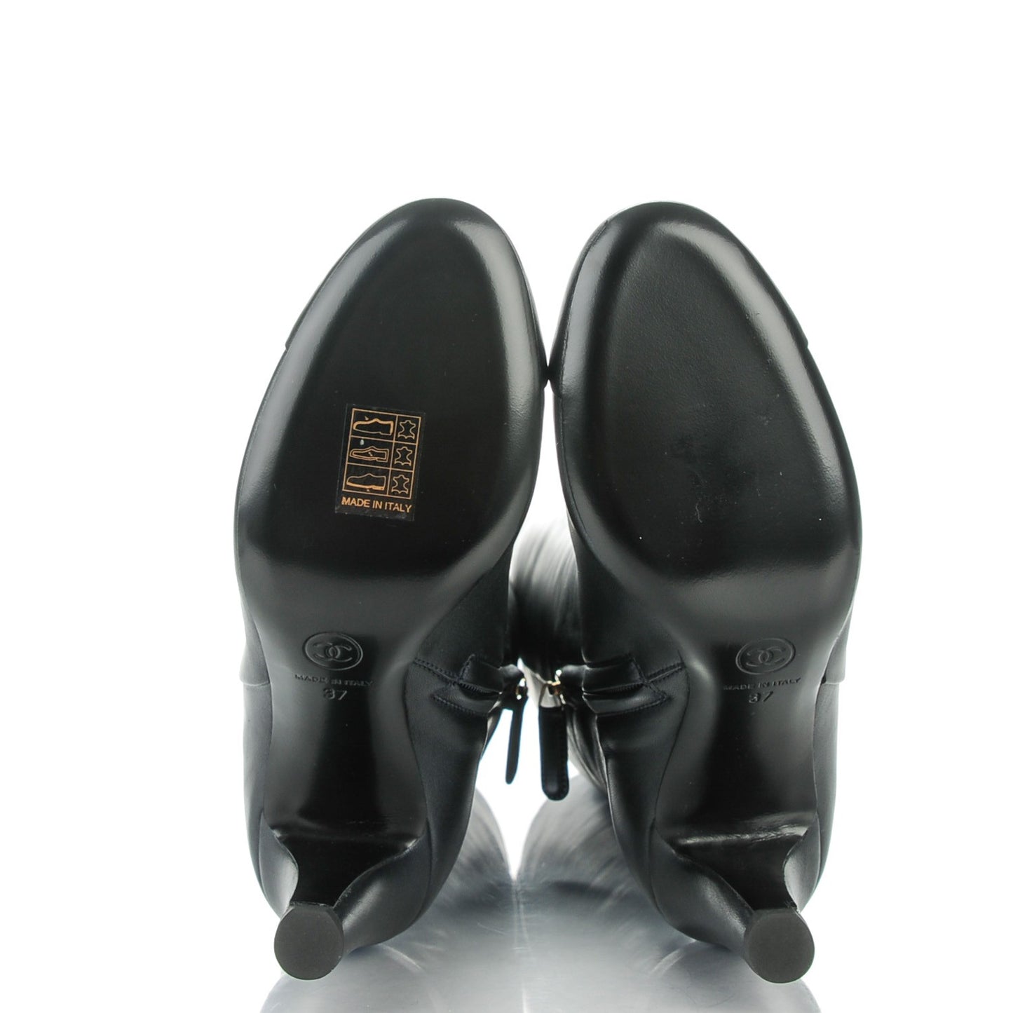 Lambskin CC Cap Toe High Boots 37 Pearly Black