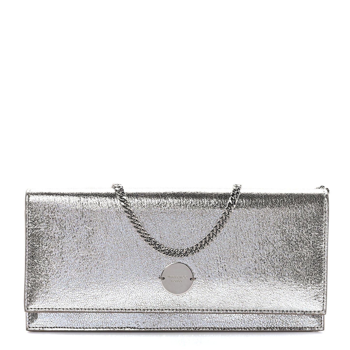 Metallic Calfskin Clutch With Chain Champagne