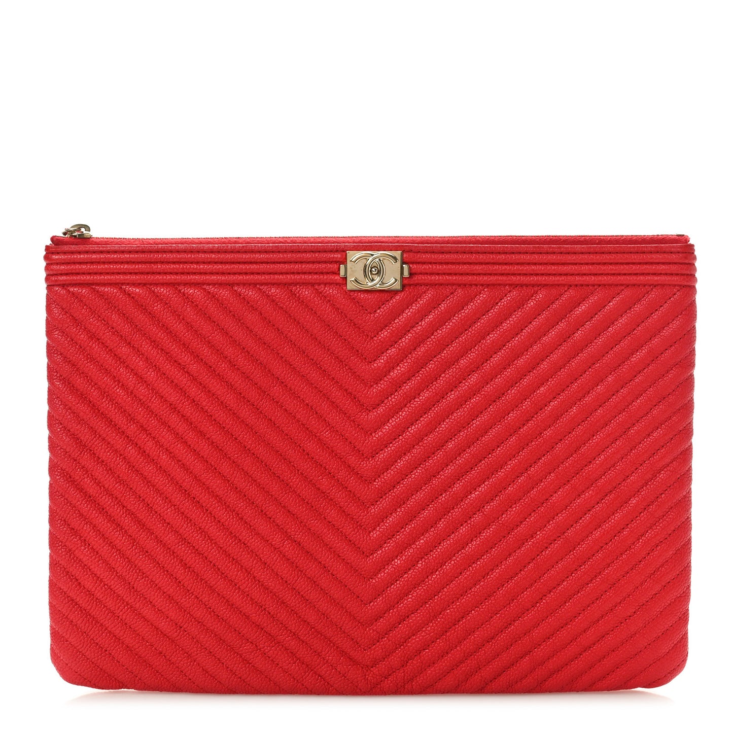 Caviar Chevron Quilted Medium Boy Cosmetic Case Red