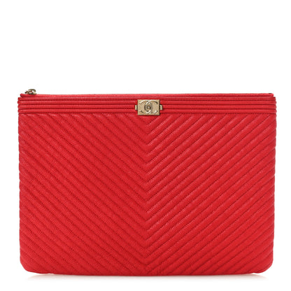 Chanel Caviar Chevron Quilted Medium Boy Cosmetic Case Red 1 of 8