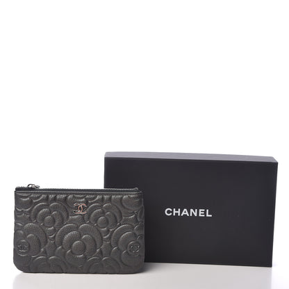 Chanel Goatskin Camellia Embossed Cosmetic Pouch Anthracite 8 of 8