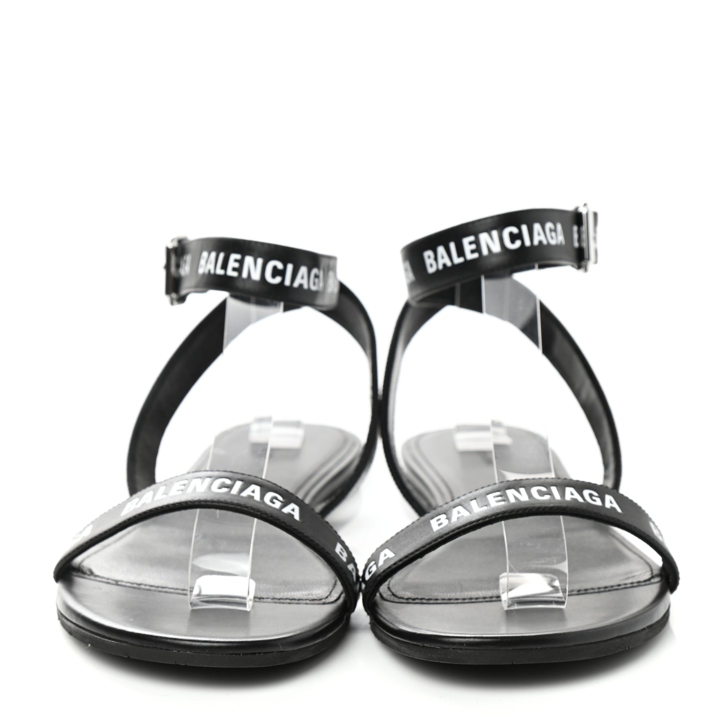 Calfskin Allover Logo Flat Sandals 38 Black White