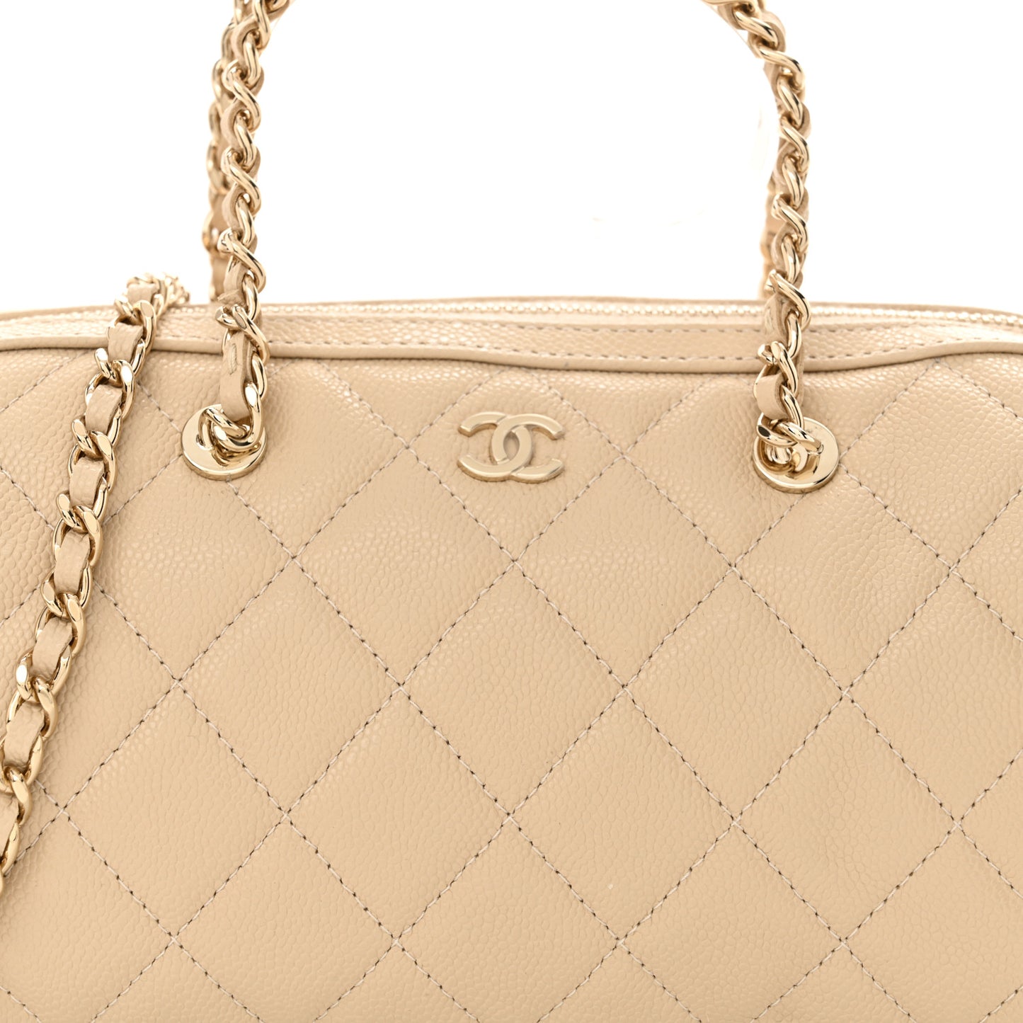 Caviar Quilted Mini Bowling Bag Beige