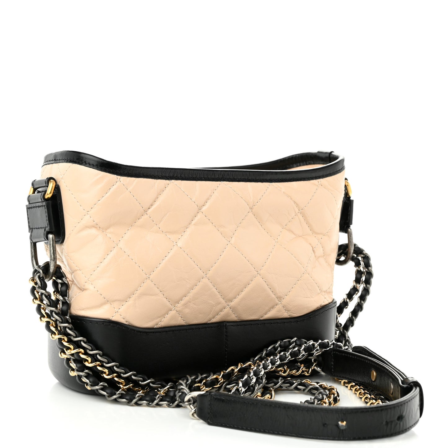 Aged Calfskin Quilted Small Gabrielle Hobo Beige Black