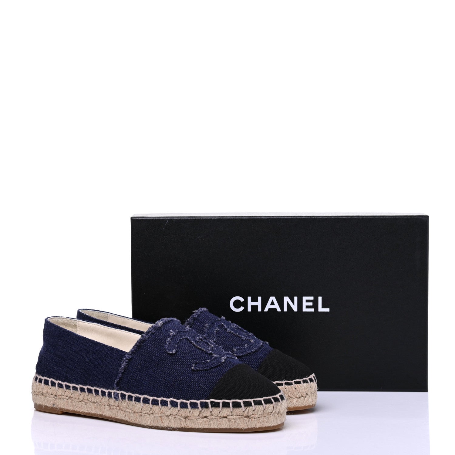 Chanel Denim Toile CC Espadrilles 37 Navy Black 9 of 9