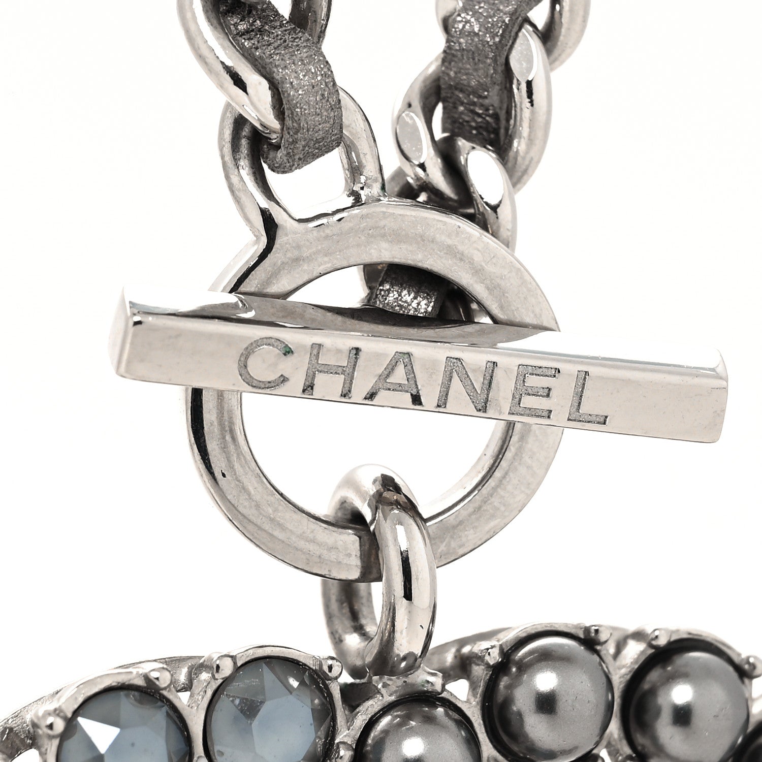 Chanel Crystal Pearl Short CC Necklace Silver Ruthenium 4 of 5
