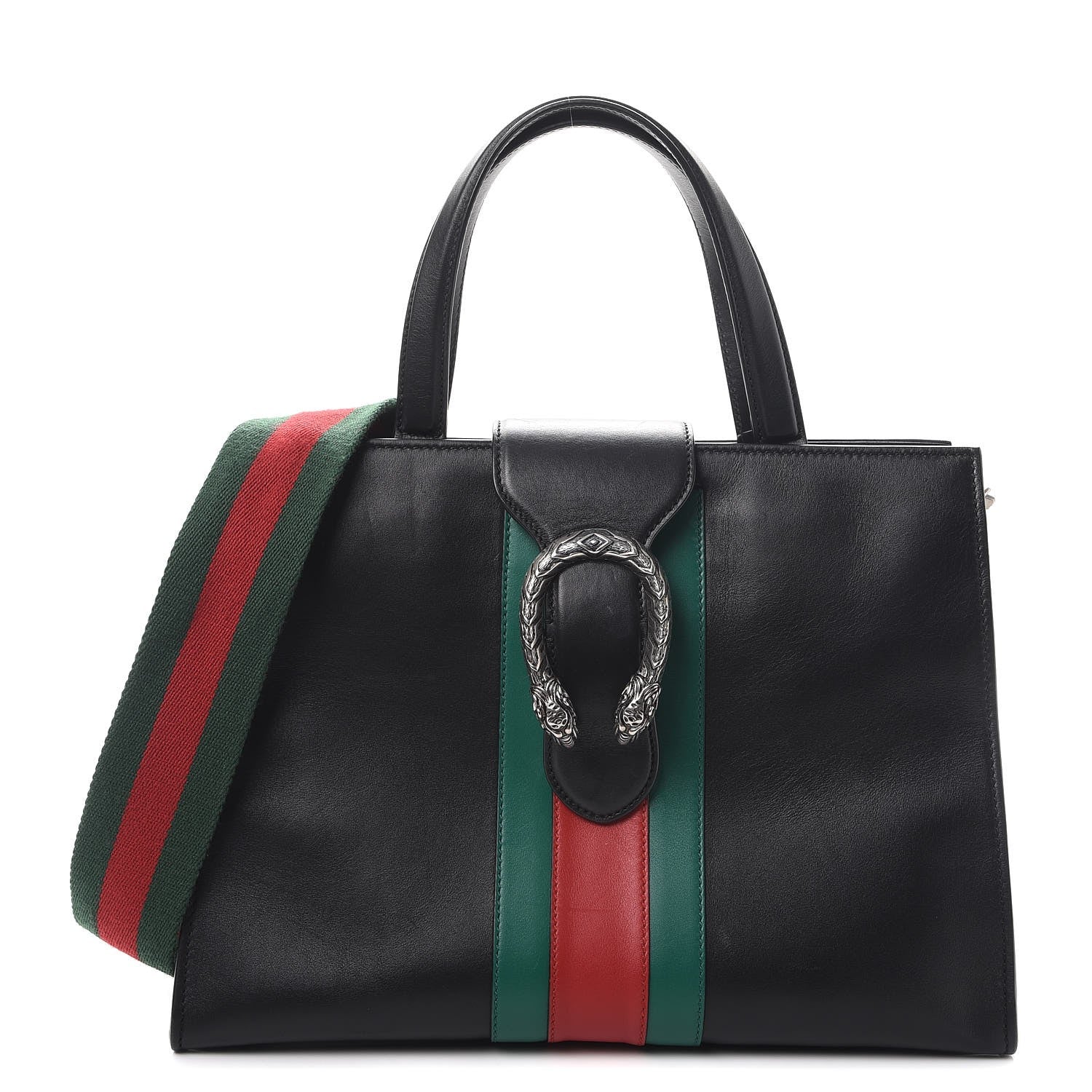 Gucci Calfskin Web Stripe Medium Dionysus Tote Bag Black 1 of 8