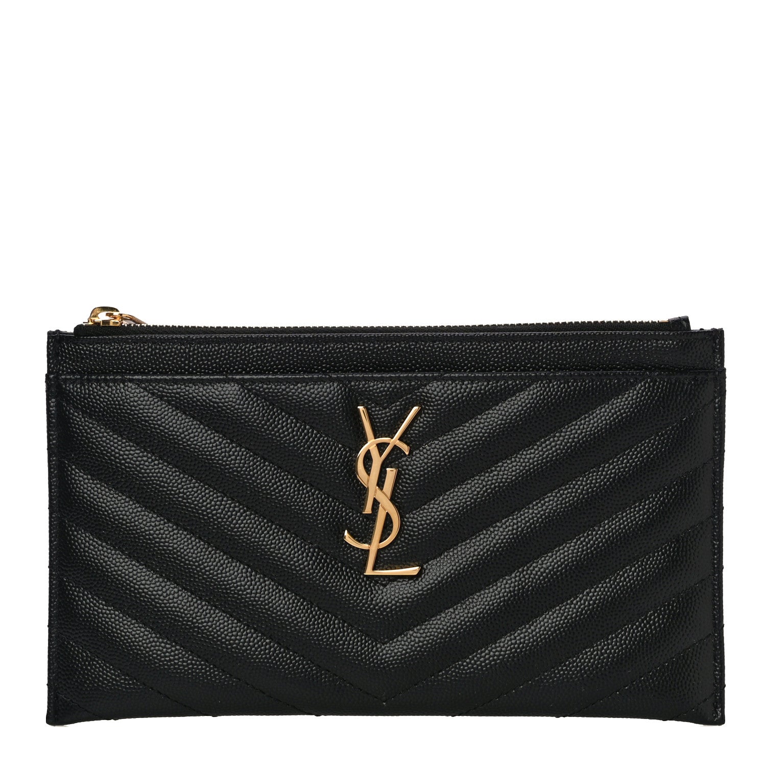 Saint Laurent Grain De Poudre Chevron Monogram Bill Pouch Black 1 of 11
