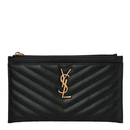 Saint Laurent Grain De Poudre Chevron Monogram Bill Pouch Black 1 of 11