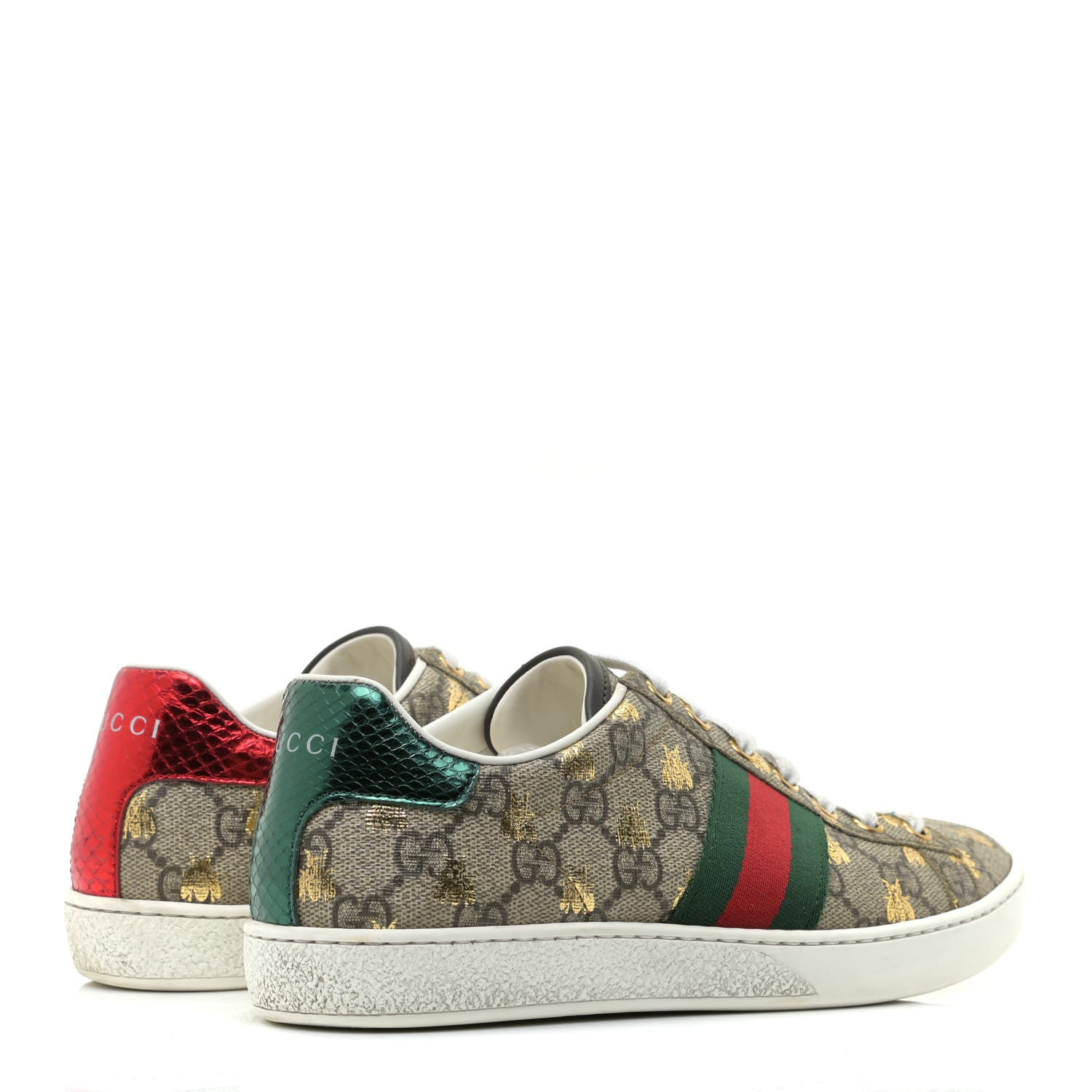 Gucci GG Supreme Monogram Bees Ayers Web Womens Ace Sneakers 36 Beige Oro Green Red 4 of 10