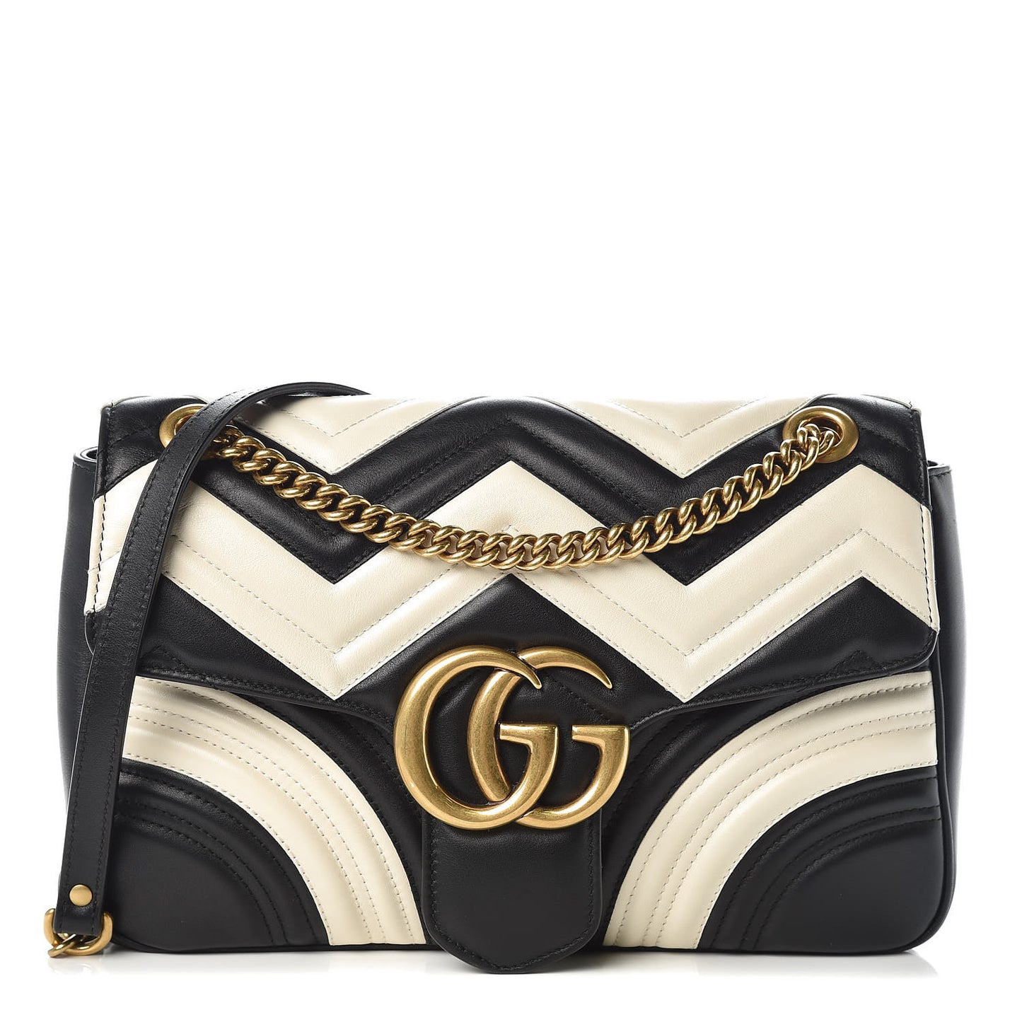 Calfskin Matelasse Medium GG Marmont Shoulder Bag Black White