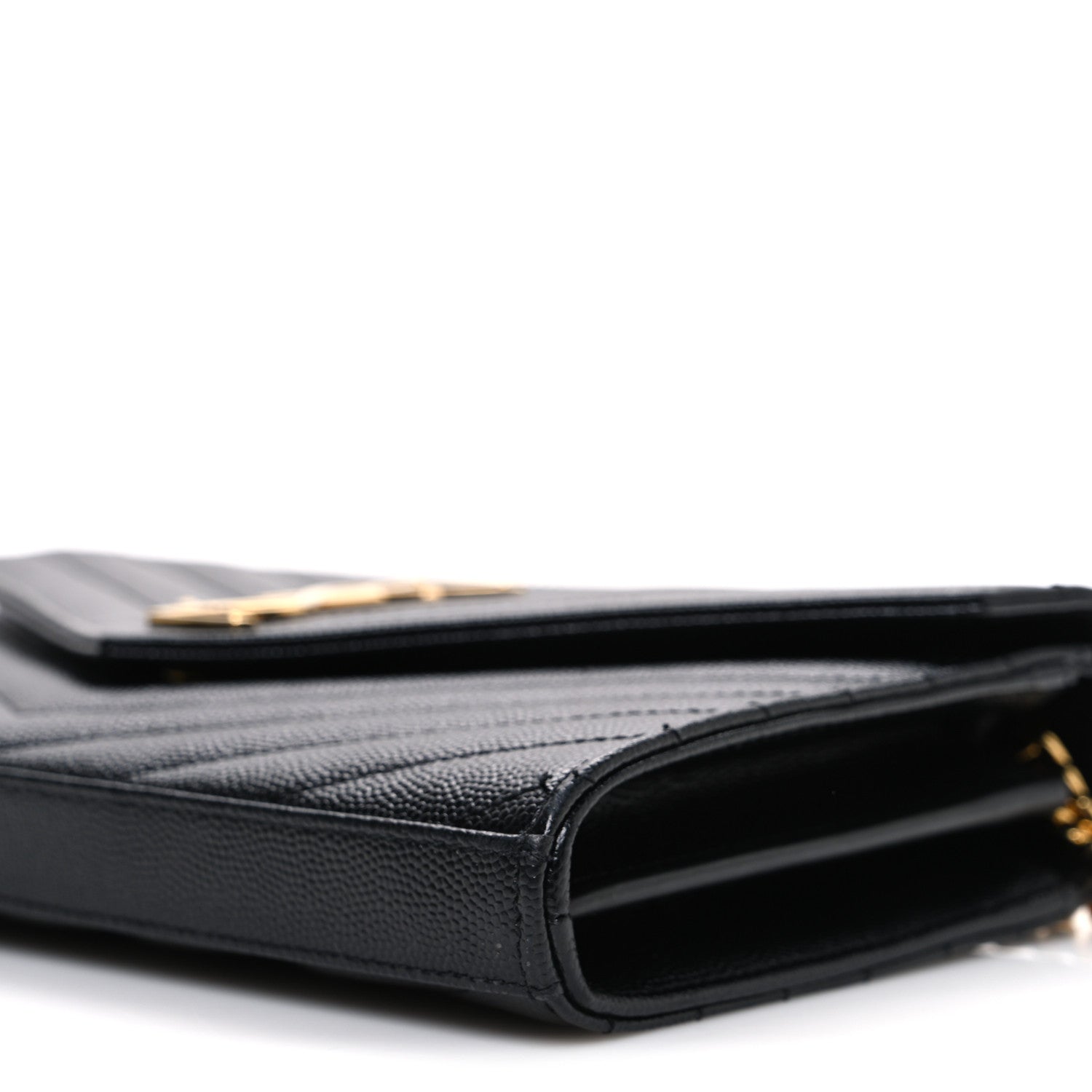 Saint Laurent Grain De Poudre Matelasse Chevron Monogram Chain Wallet Black 10 of 11