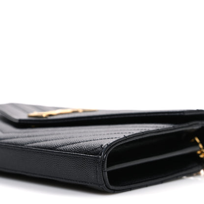 Saint Laurent Grain De Poudre Matelasse Chevron Monogram Chain Wallet Black 10 of 11
