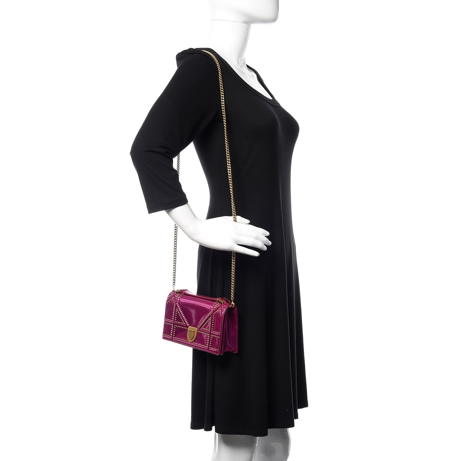 Christian Dior Patent Studded Diorama Top Handle Wallet on Chain Pouch Pink 2 of 9