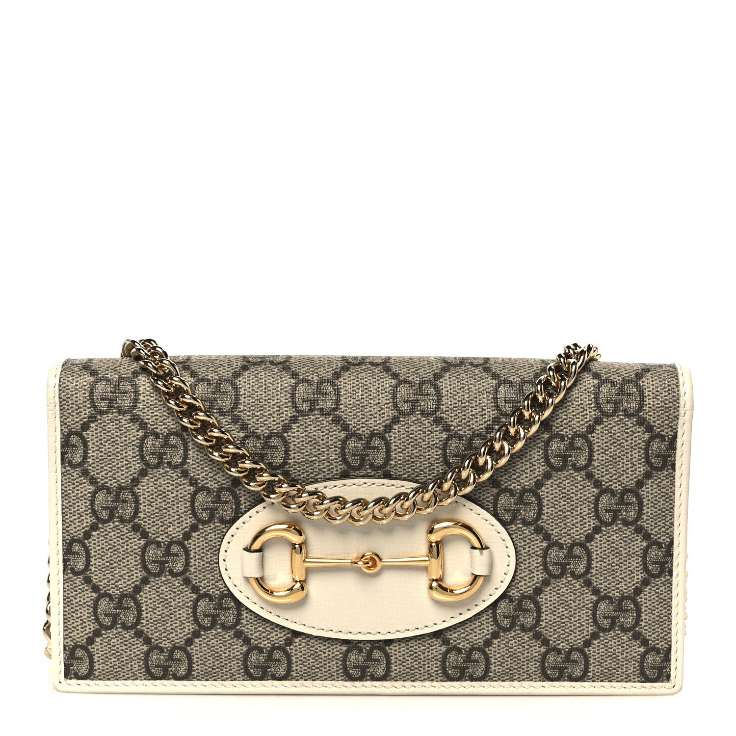 Gucci GG Supreme Monogram Azalea Calfskin Horsebit 1955 Wallet On Chain Beige Ebony Mystic White 1 of 10