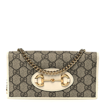 Gucci GG Supreme Monogram Azalea Calfskin Horsebit 1955 Wallet On Chain Beige Ebony Mystic White 1 of 10