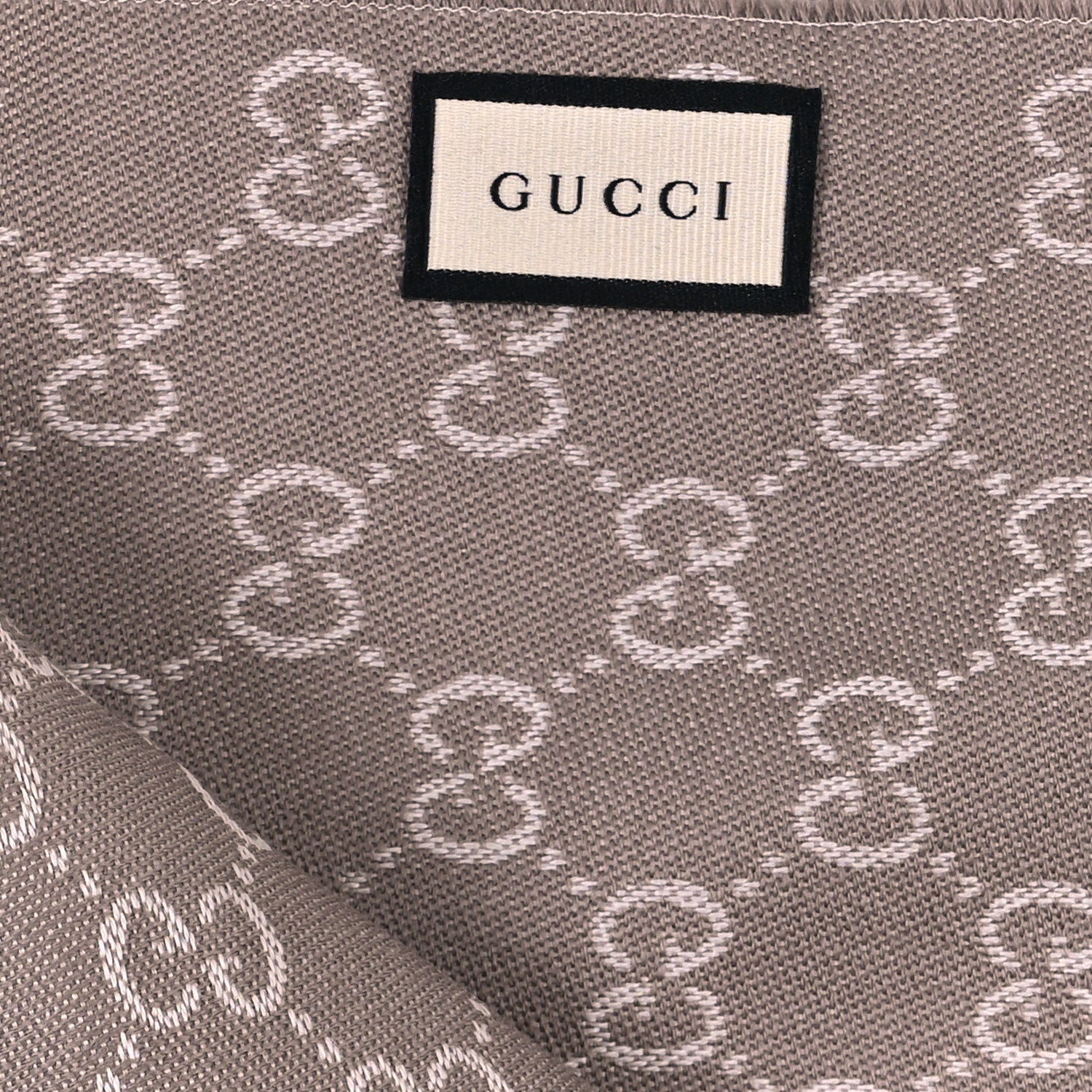 Gucci Wool GG Monogram HalfGG Fringe Scarf Ivory Beige 4 of 4