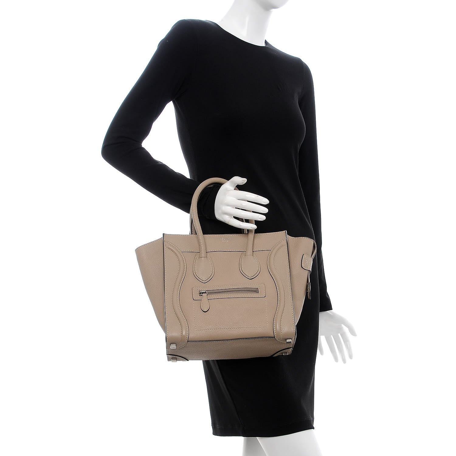 Celine Drummed Calfskin Micro Luggage Dune 2 of 8