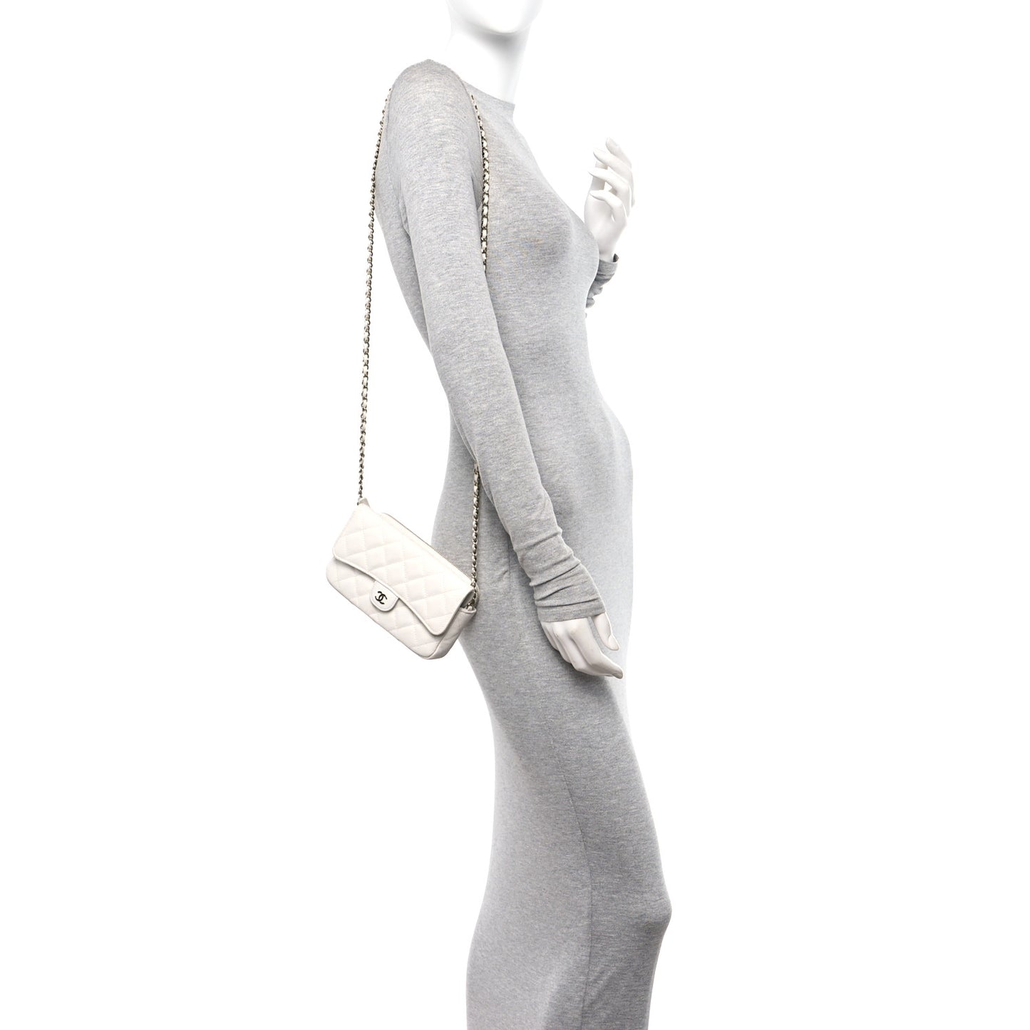 Caviar Quilted Flap Phone Holder With Chain White