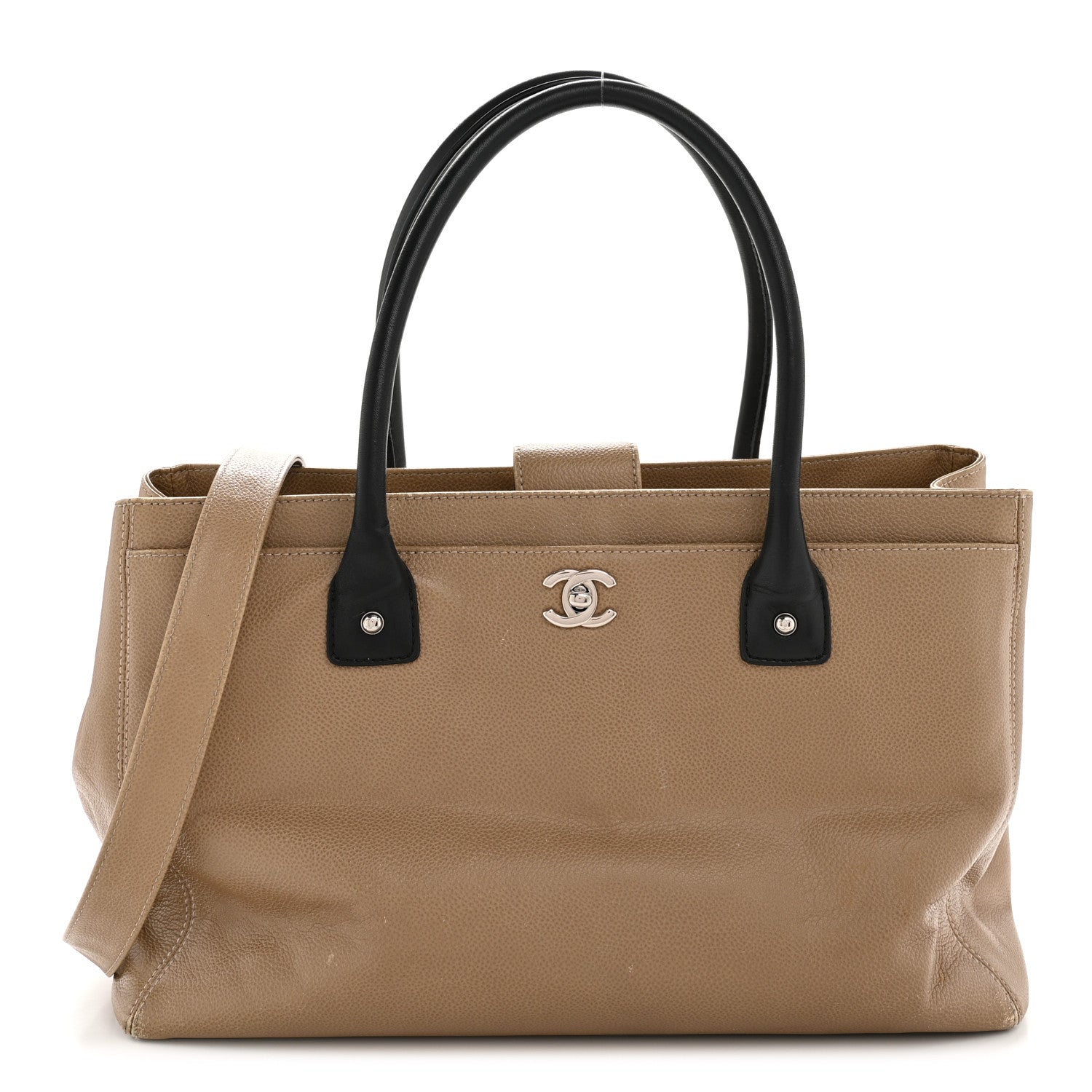 Chanel Calfskin Cerf Executive Shopper Tote Beige Black 1 of 15