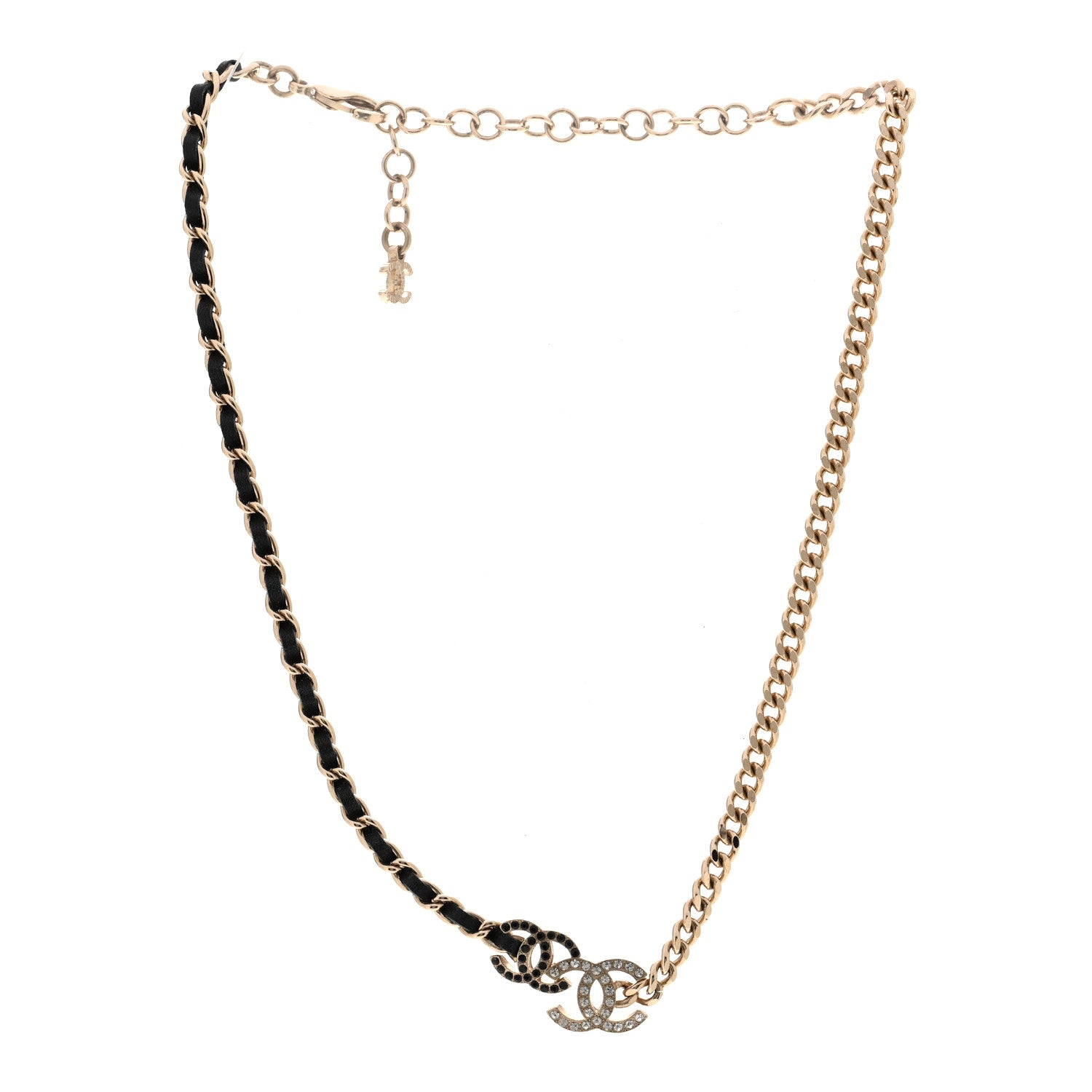 Chanel Lambskin Crystal CC Chain Choker Necklace Black Gold 3 of 6