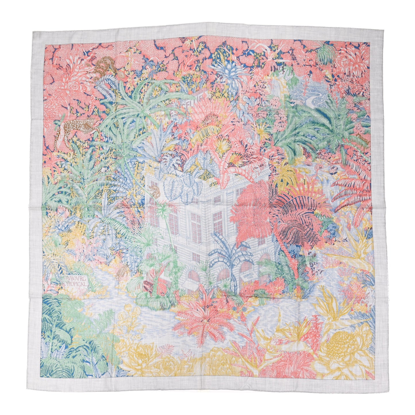Cashmere Silk Faubourg Tropical Shawl 140 Gris Chine Rose