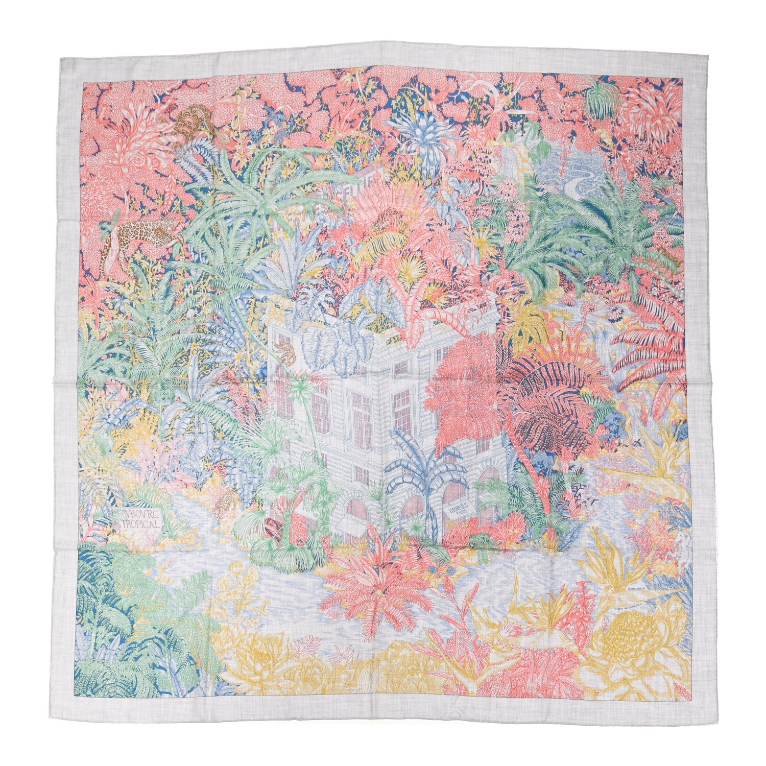 Hermes Cashmere Silk Faubourg Tropical Shawl 140 Gris Chine Rose 1 of 5