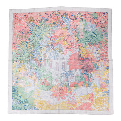 Hermes Cashmere Silk Faubourg Tropical Shawl 140 Gris Chine Rose 1 of 5