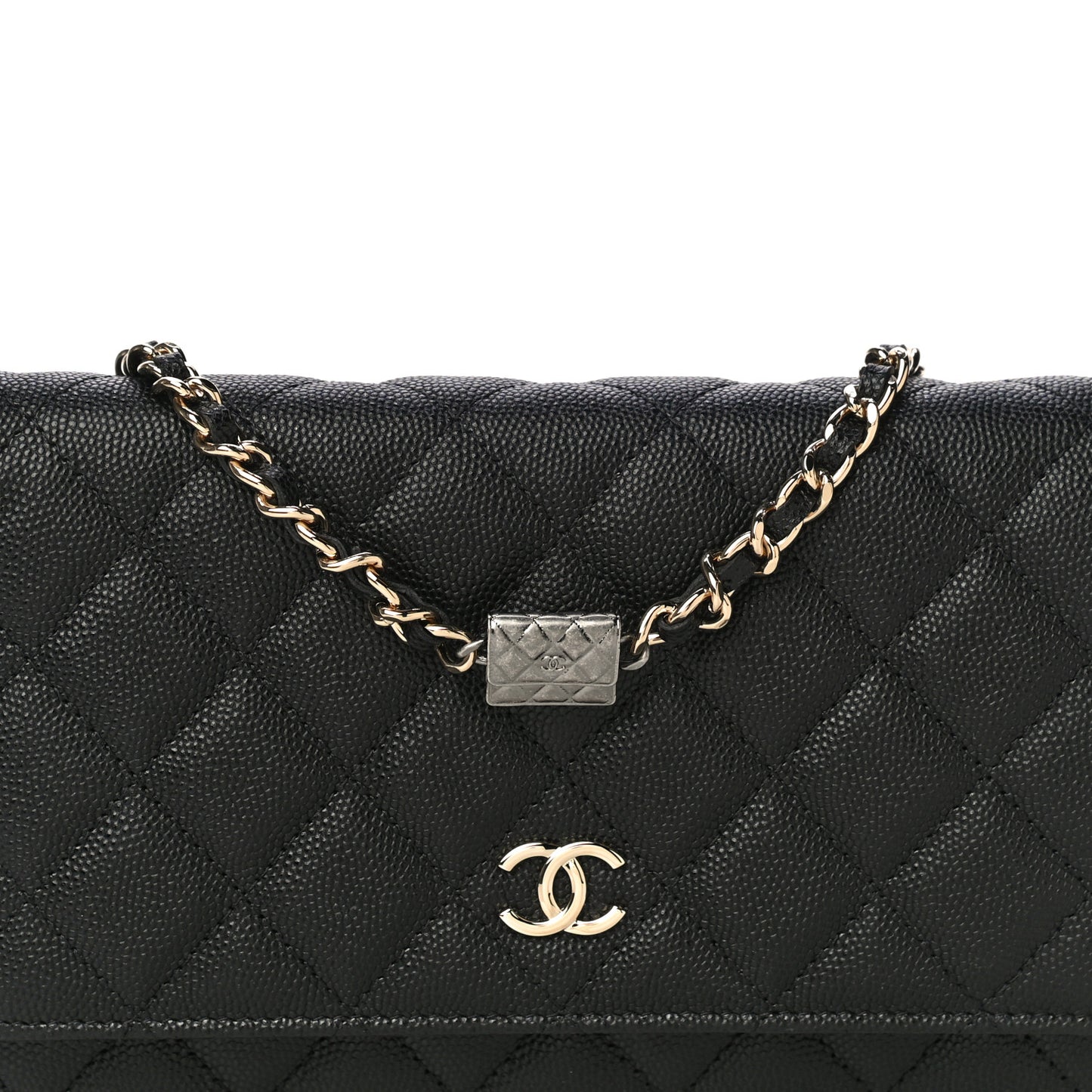 Caviar Quilted Wallet With Charms On Chain WOC Black