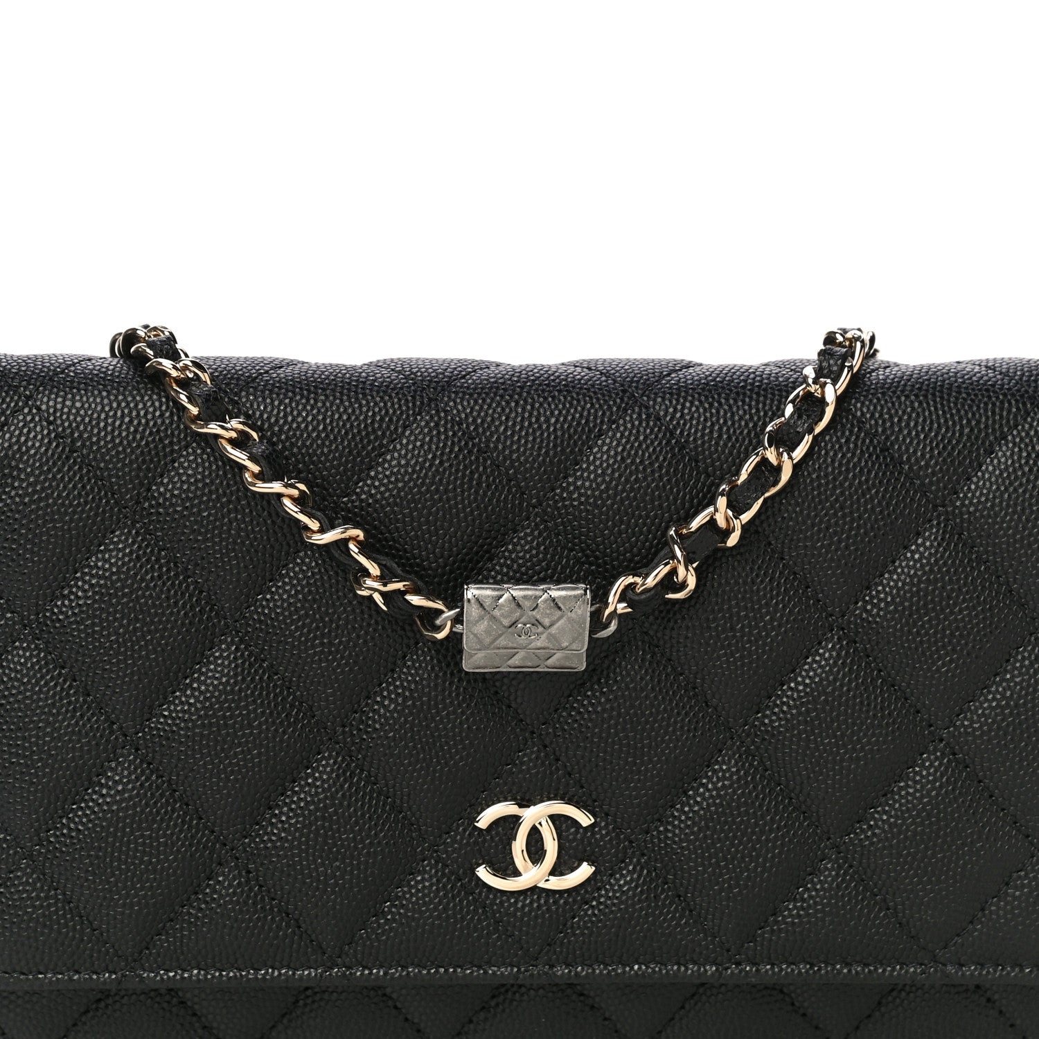 Chanel Caviar Quilted Wallet With Charms On Chain WOC Black 3 of 12