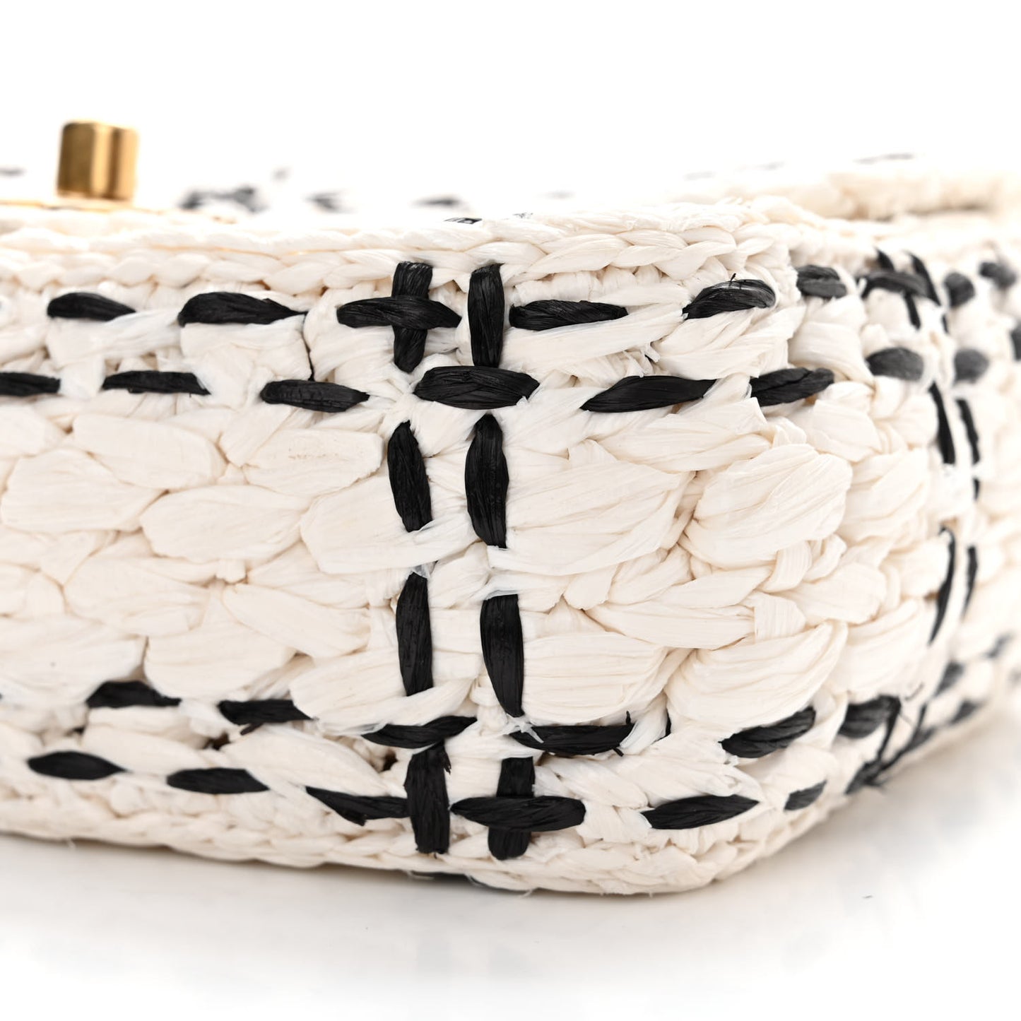 Raffia Effect Tweedy Mini Flap Bag White Black