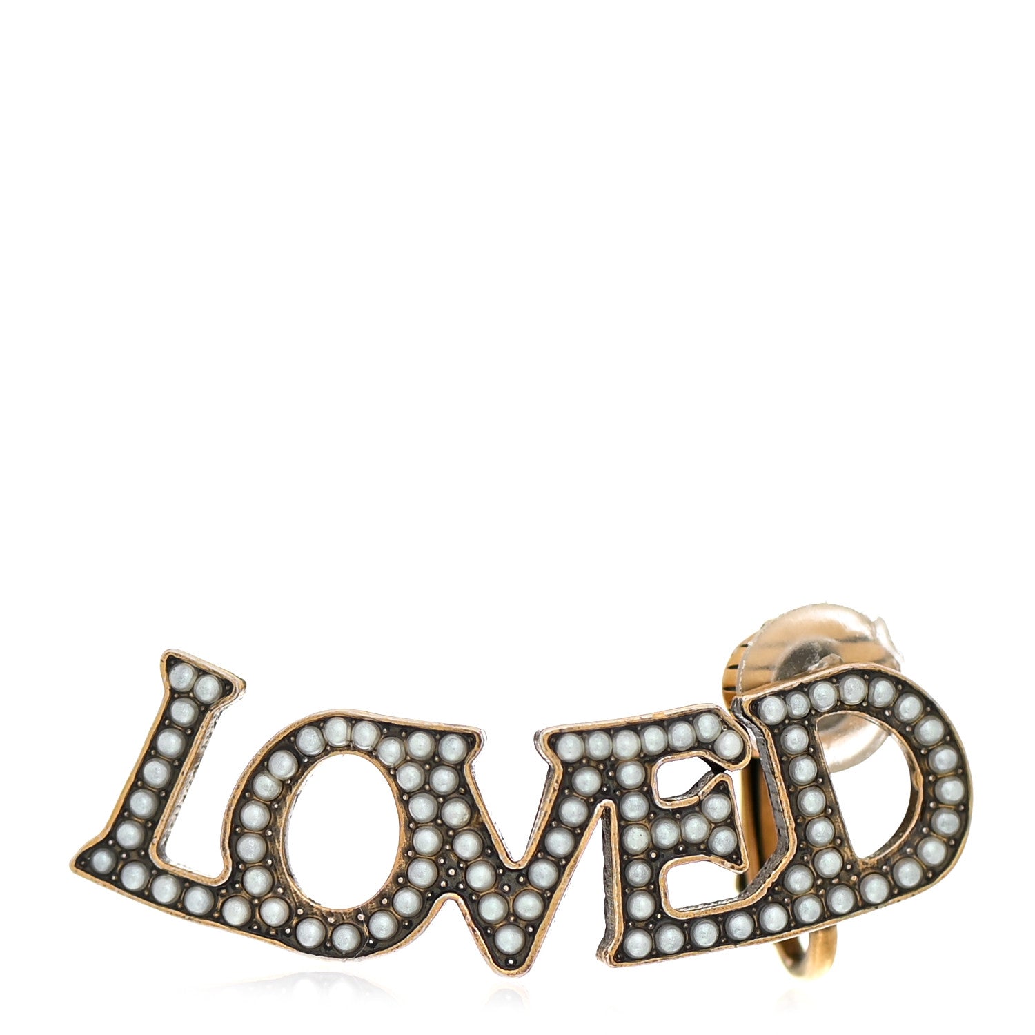 Gucci Metal Pearl Loved Ear Cuff Earring Aged Gold 1 of 4