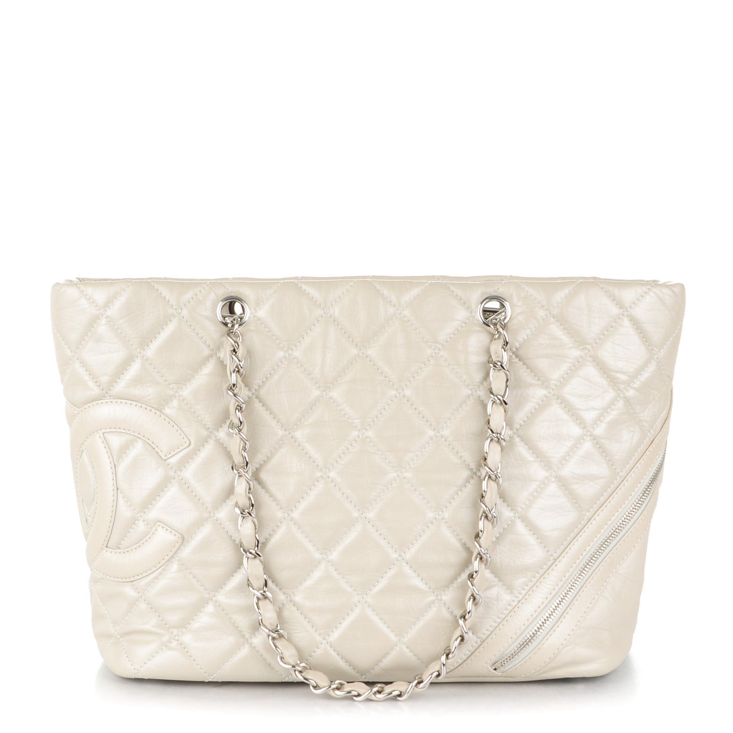 Aged Calfskin Quilted Large Cotton Club Tote Pearl