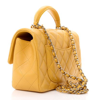 Chanel Lambskin Quilted Mini Top Handle Rectangular Flap Yellow 3 of 12