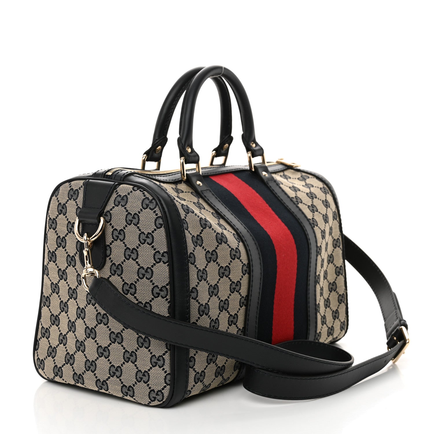 Gucci Monogram Selleria Calfskin Vintage Web Medium Boston Beige Blue 2 of 12