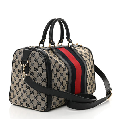 Gucci Monogram Selleria Calfskin Vintage Web Medium Boston Beige Blue 2 of 12