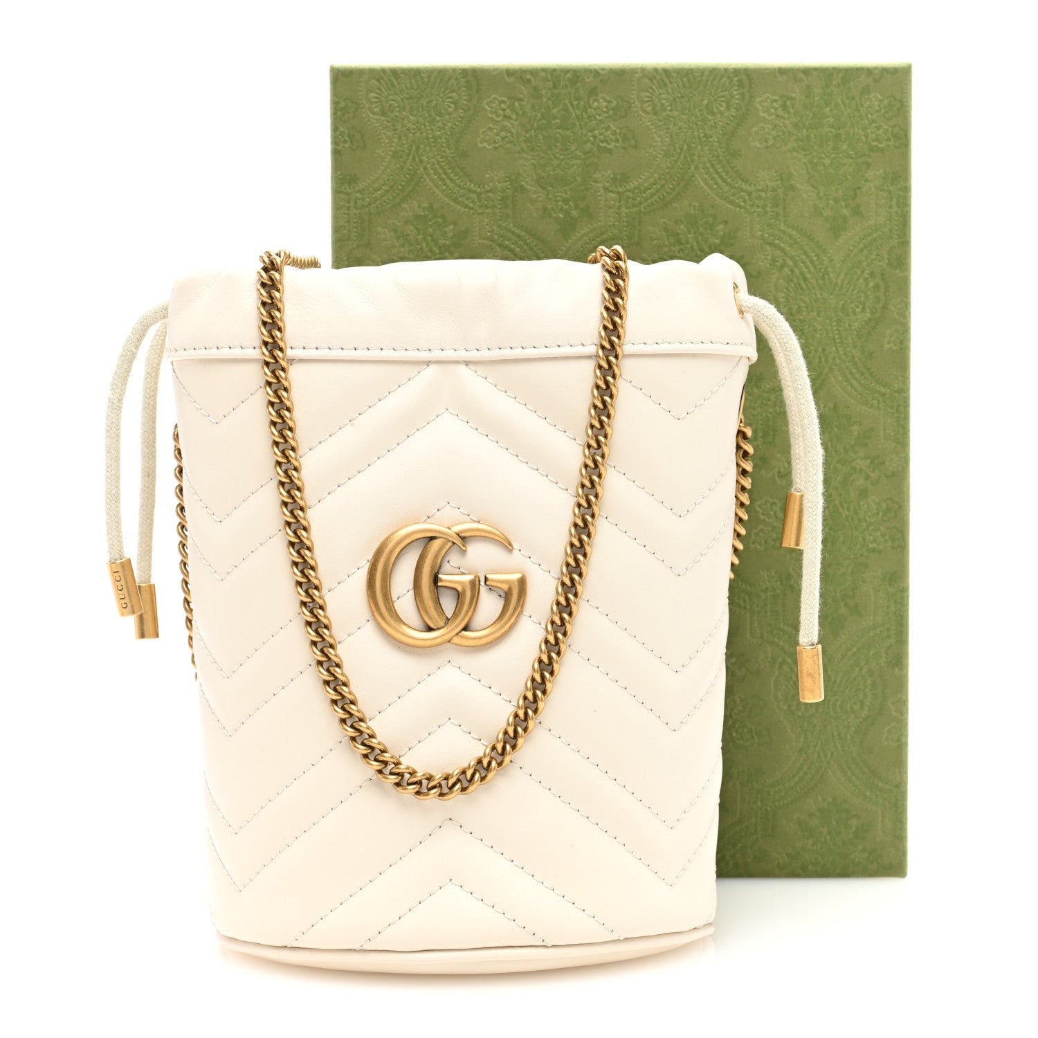 Gucci Calfskin Matelasse Mini GG Marmont 2.0 Bucket Bag White 10 of 10
