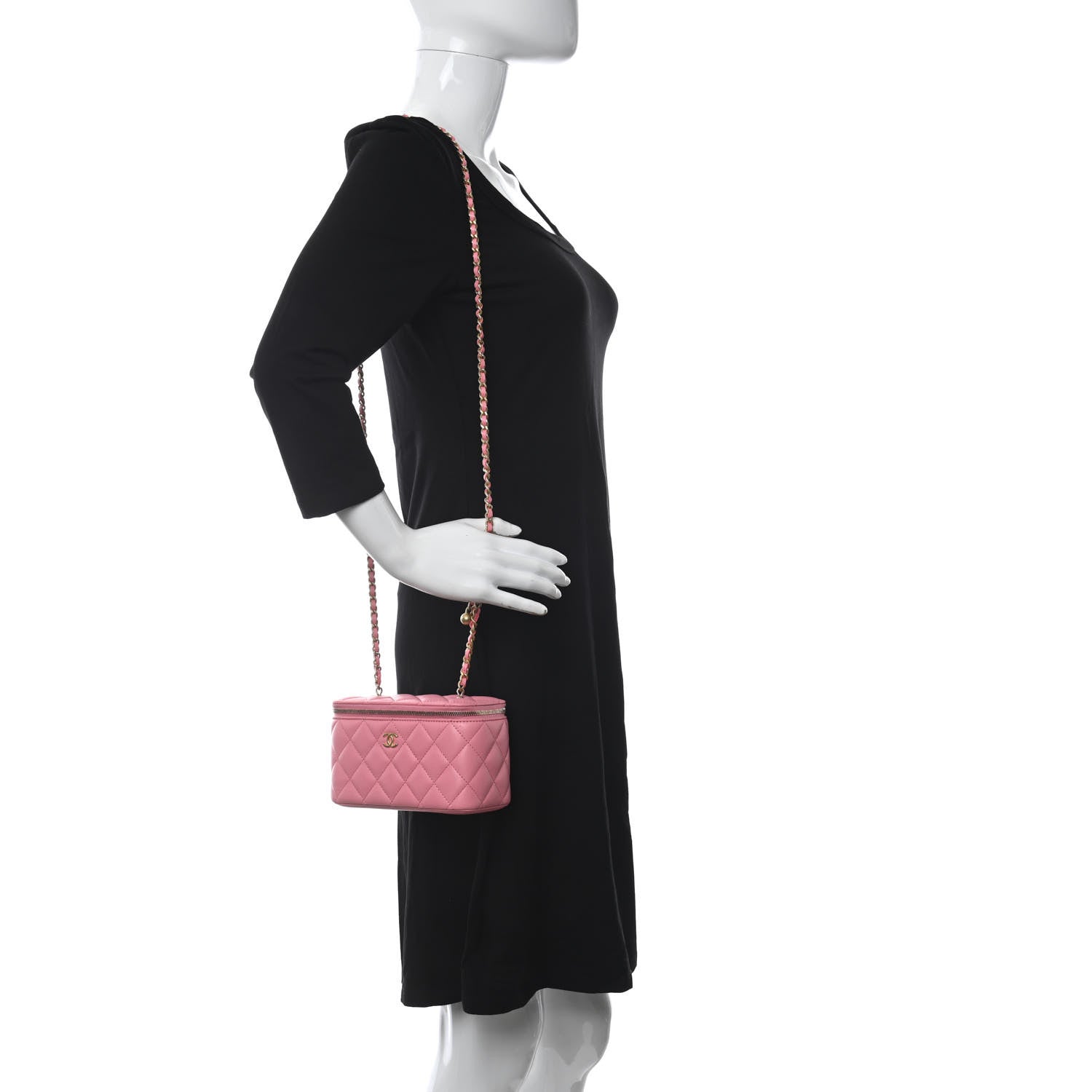 Chanel Lambskin Quilted Small Pearl Crush Vanity Case With Chain Pink 2 of 14