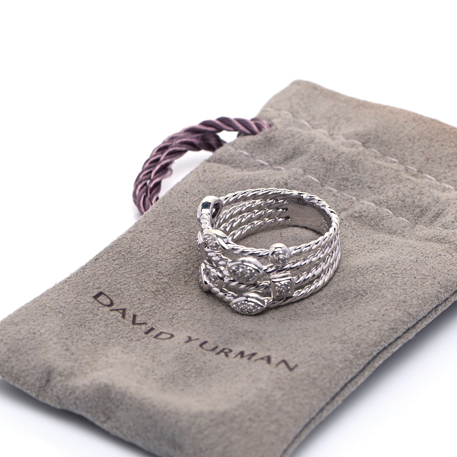 David Yurman Sterling Silver Diamond Confetti 4 Row Ring 60 9 5 of 5