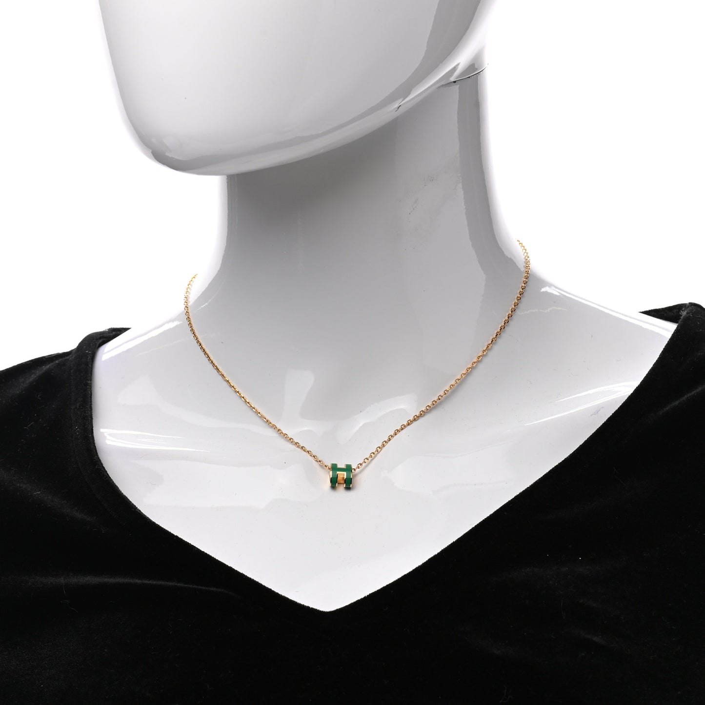 Lacquered Gold Mini Pop H Pendant Necklace Malachite
