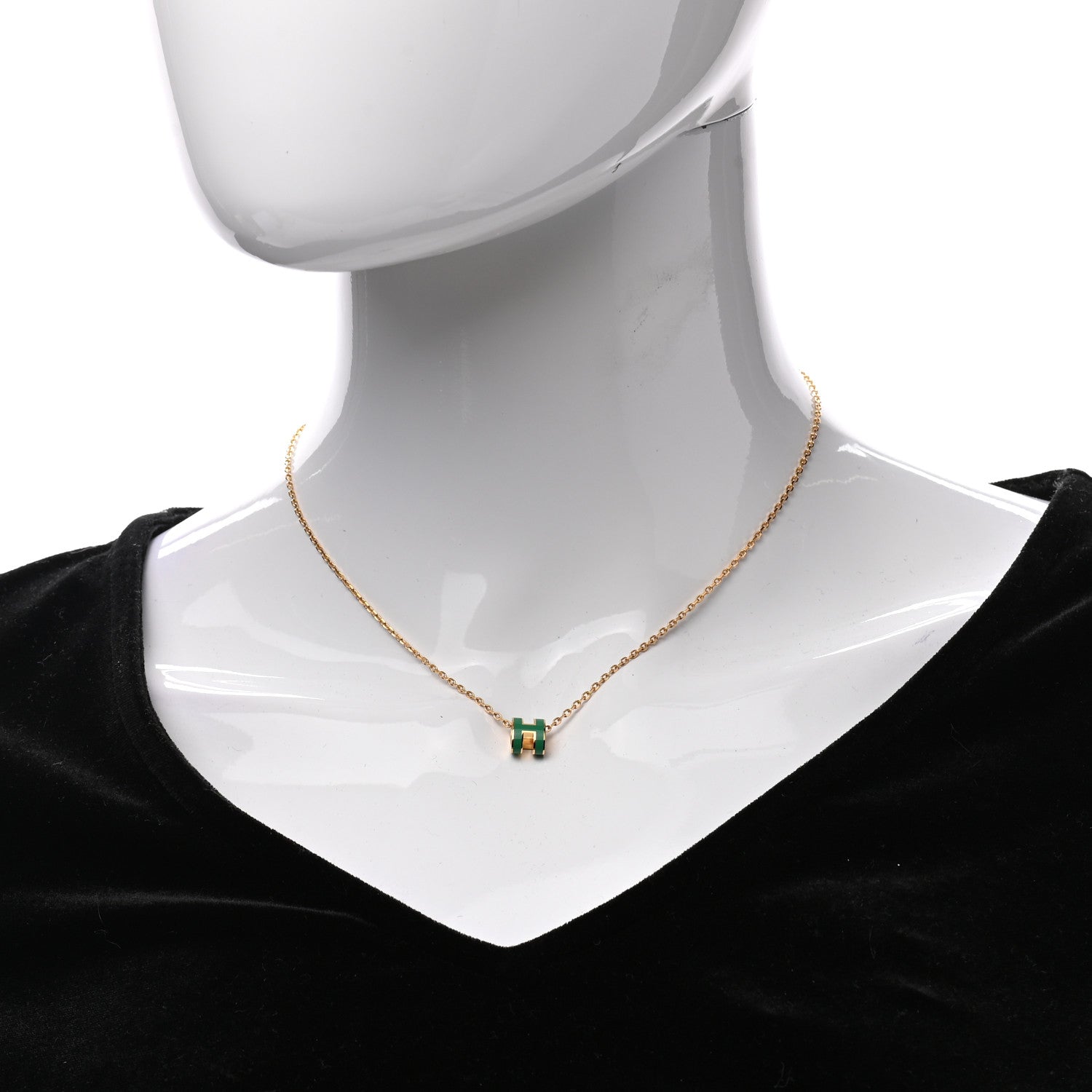 Hermes Lacquered Gold Mini Pop H Pendant Necklace Malachite 2 of 6