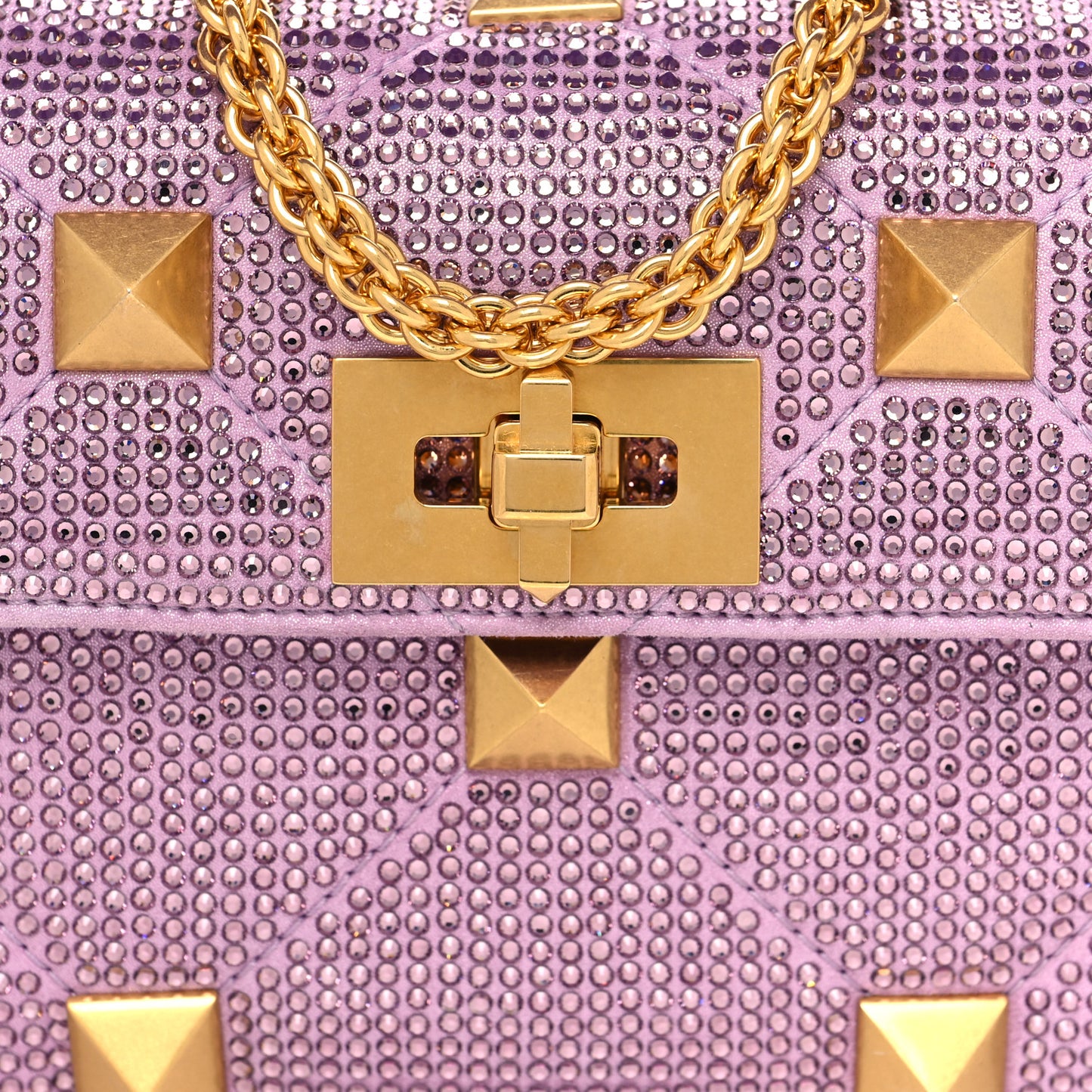 Crystal Suede Small Roman Stud Shoulder Bag Light Amethyst Glicine