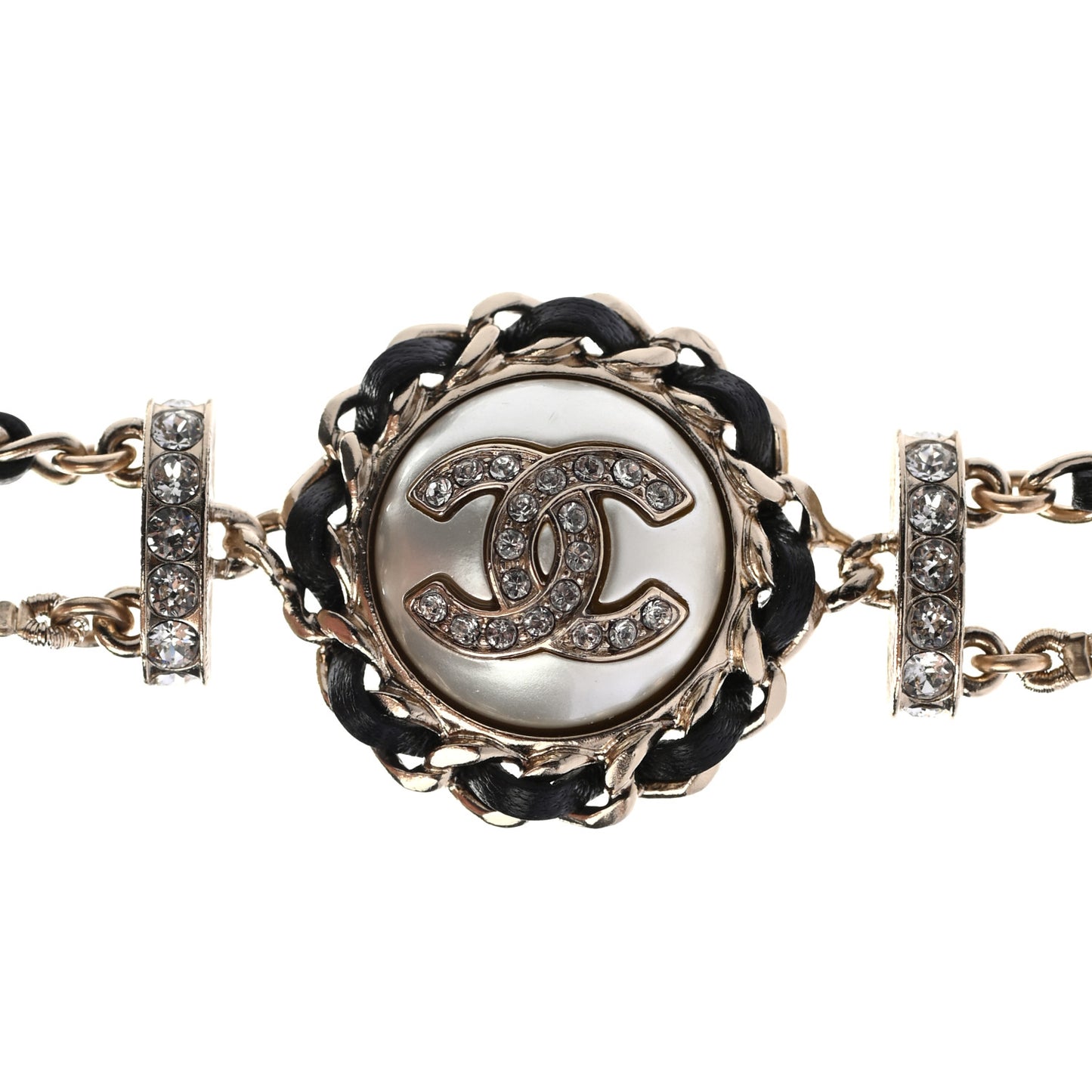 Metal Pearl Lambskin Chain CC Fancy Belt 75 Black Gold