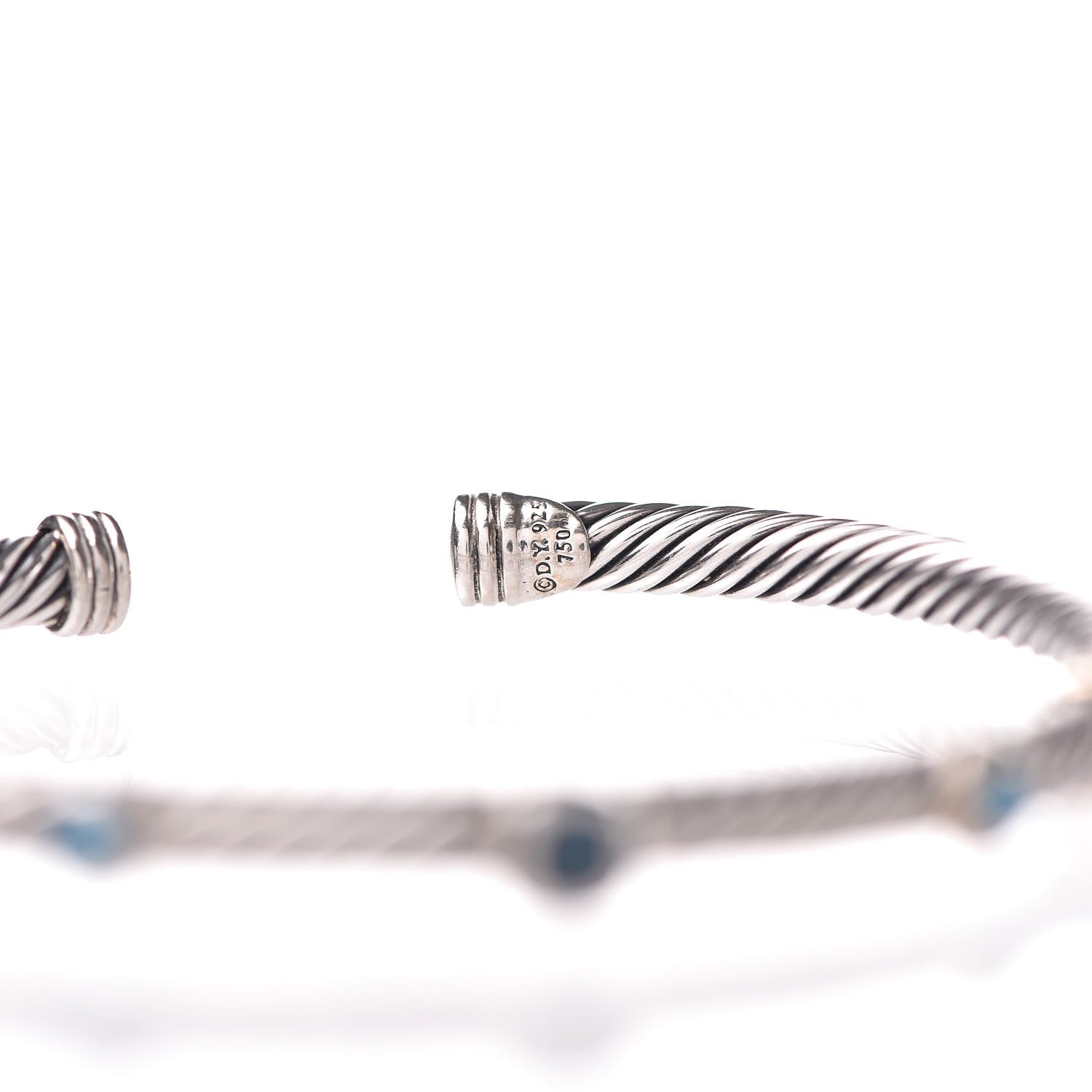 David Yurman Sterling Silver 18K Yellow Gold Blue Topaz Turquoise 4mm Renaissance Bracelet 4 of 4