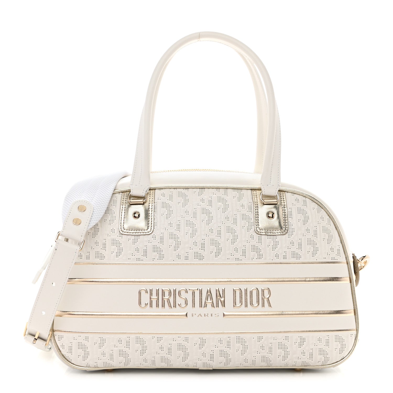 Christian Dior Perforated Calfskin Medium Dior Vibe Classic Bowling Bag White Gold 1 of 8
