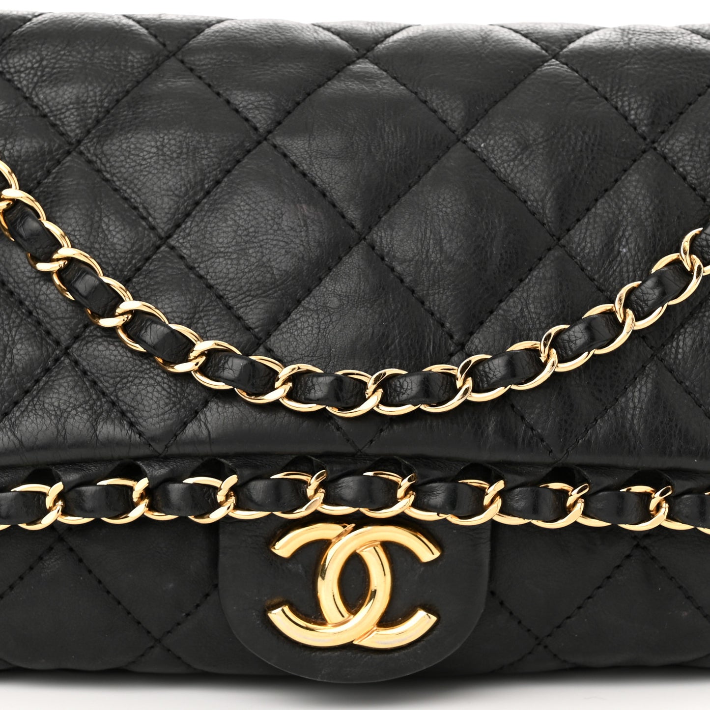 Calfskin Quilted Medium Chain Me Flap Black
