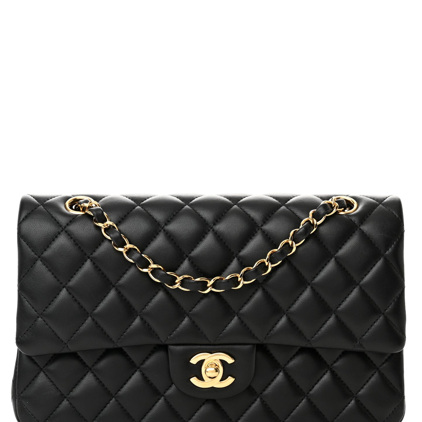 Lambskin Quilted Medium Double Flap Black
